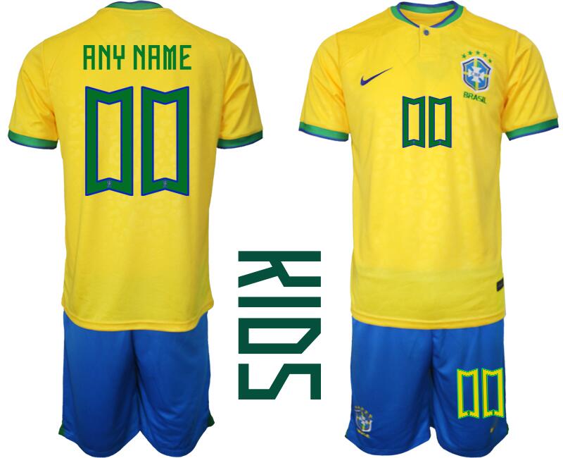 Youth Yellow Brazil Custom Home Soccer Jersey Suit
